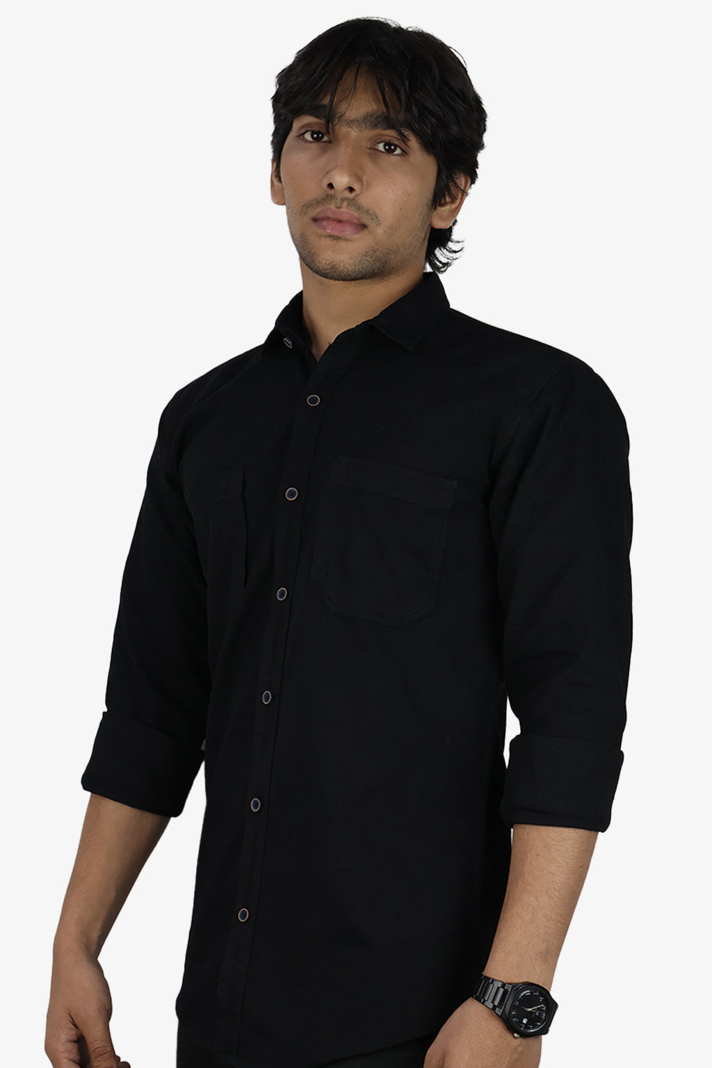 ROXX  S BLACK | SLIM FIT PREMIUM POLO NECK CASUAL SHIRT | ORIGENS