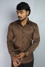 SEEK  S DARK BROWN | SLIM FIT PREMIUM POLO NECK CASUAL SHIRT | ORIGENS