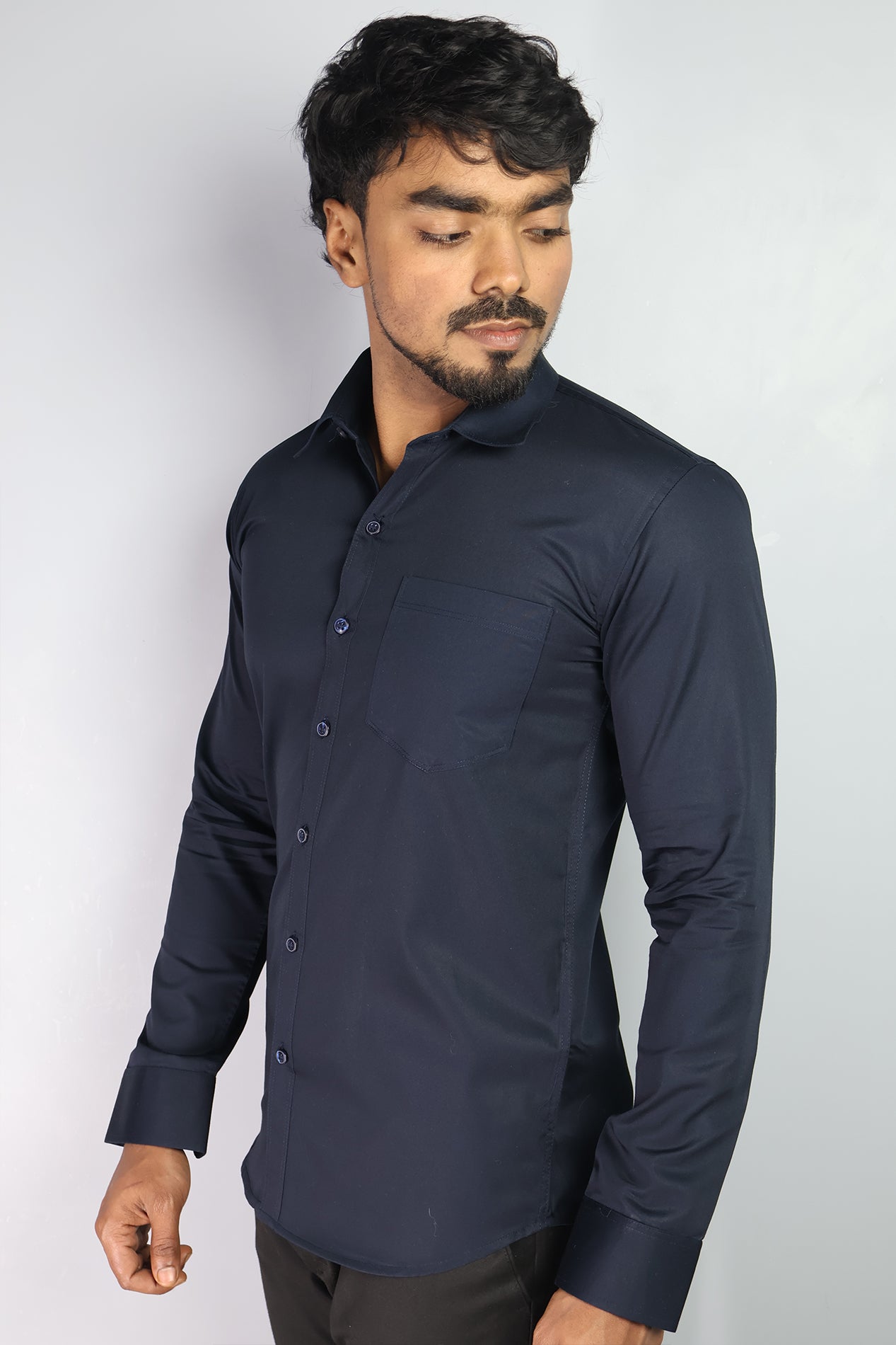 STAN NAVI BLUE | SLIM FIT PREMIUM POLO NECK CASUAL SHIRT | ORIGENS