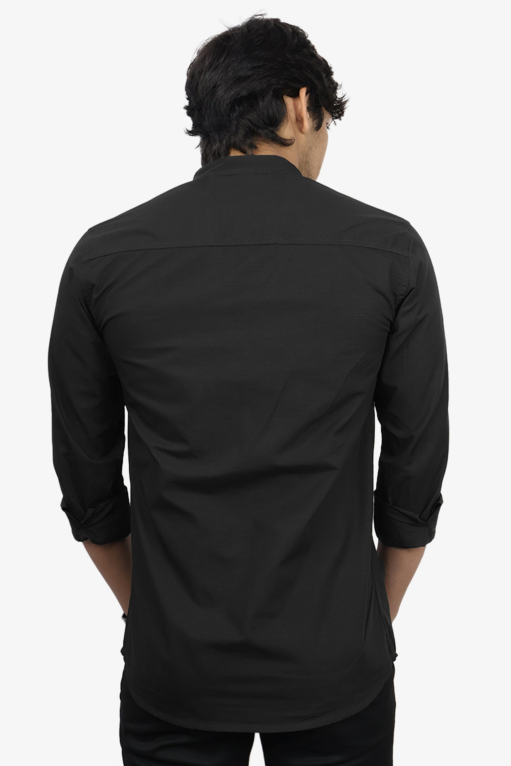 LUKE BLACK | SLIM FIT PREMIUM MANDARIN COLLAR CASUAL SHIRT | ORIGENS