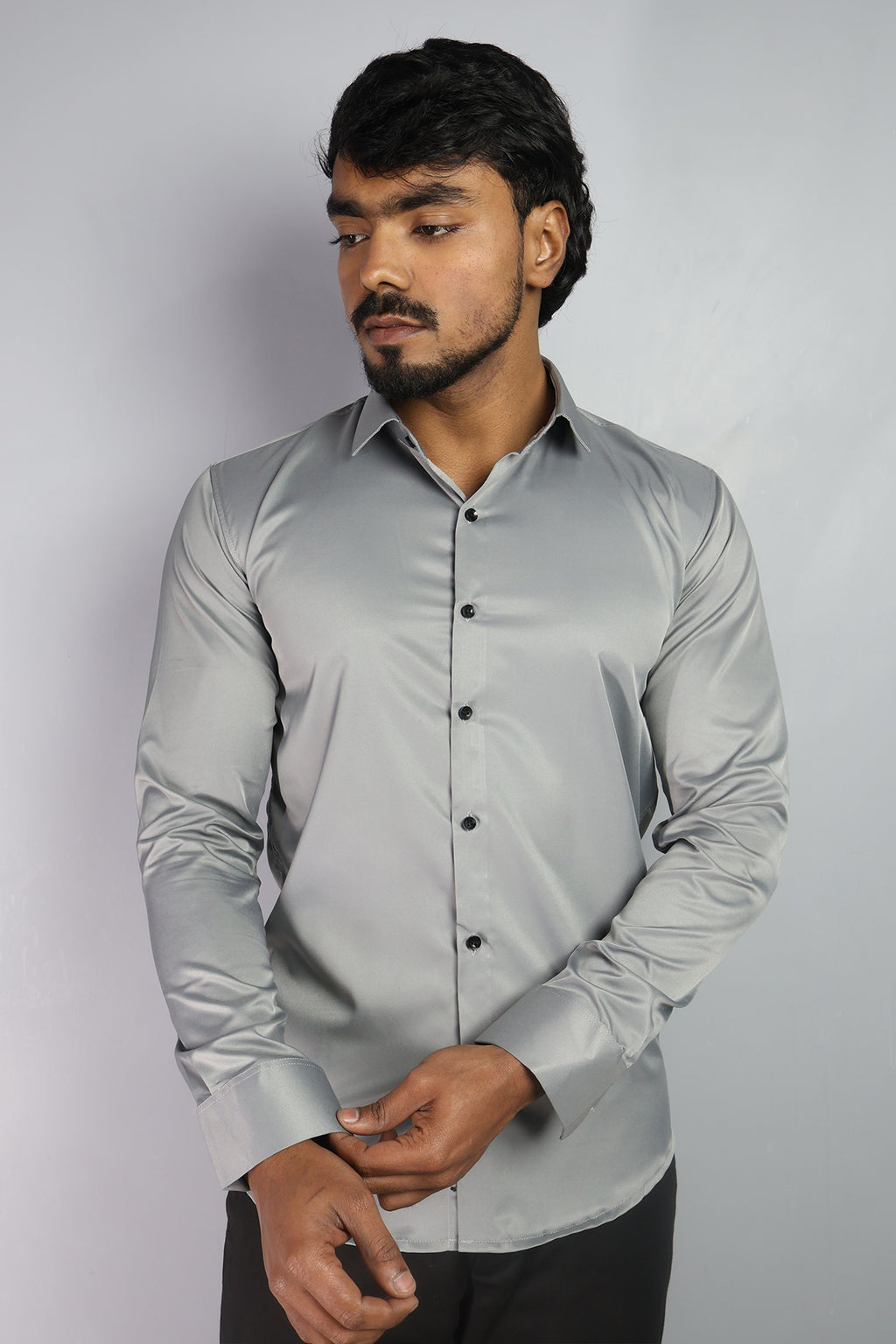 SEEK  S LIGHT GRAY | SLIM FIT PREMIUM POLO NECK CASUAL SHIRT | ORIGENS