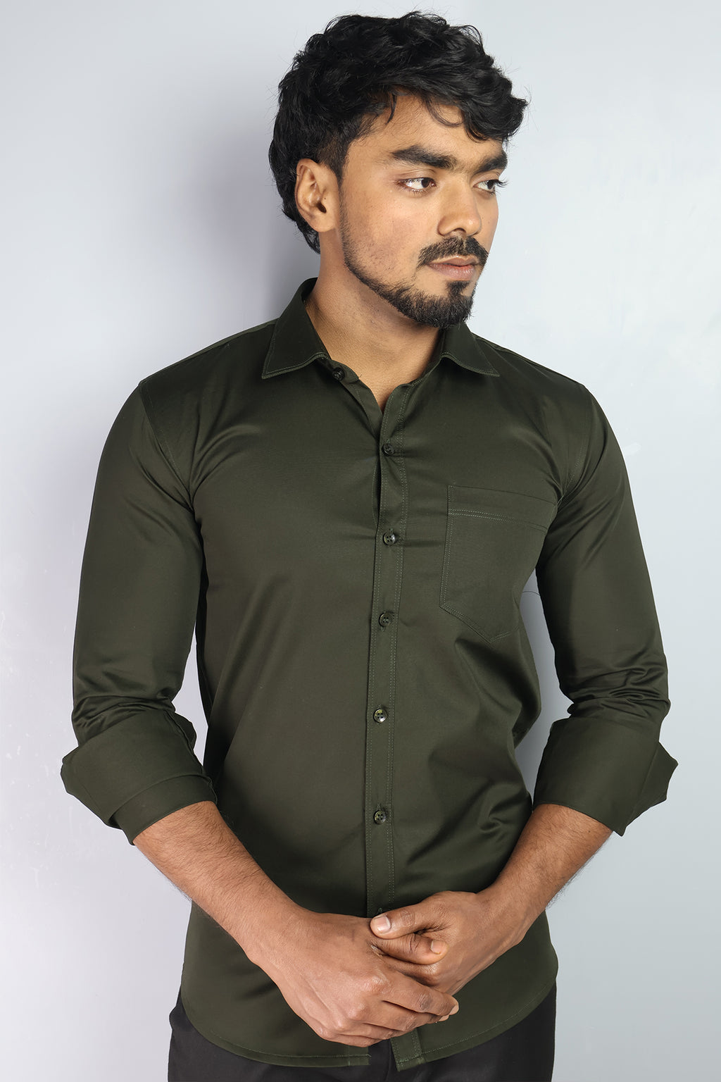 STAN  S MEHANDI GREEN  | SLIM FIT PREMIUM POLO NECK CASUAL SHIRT | ORIGENS