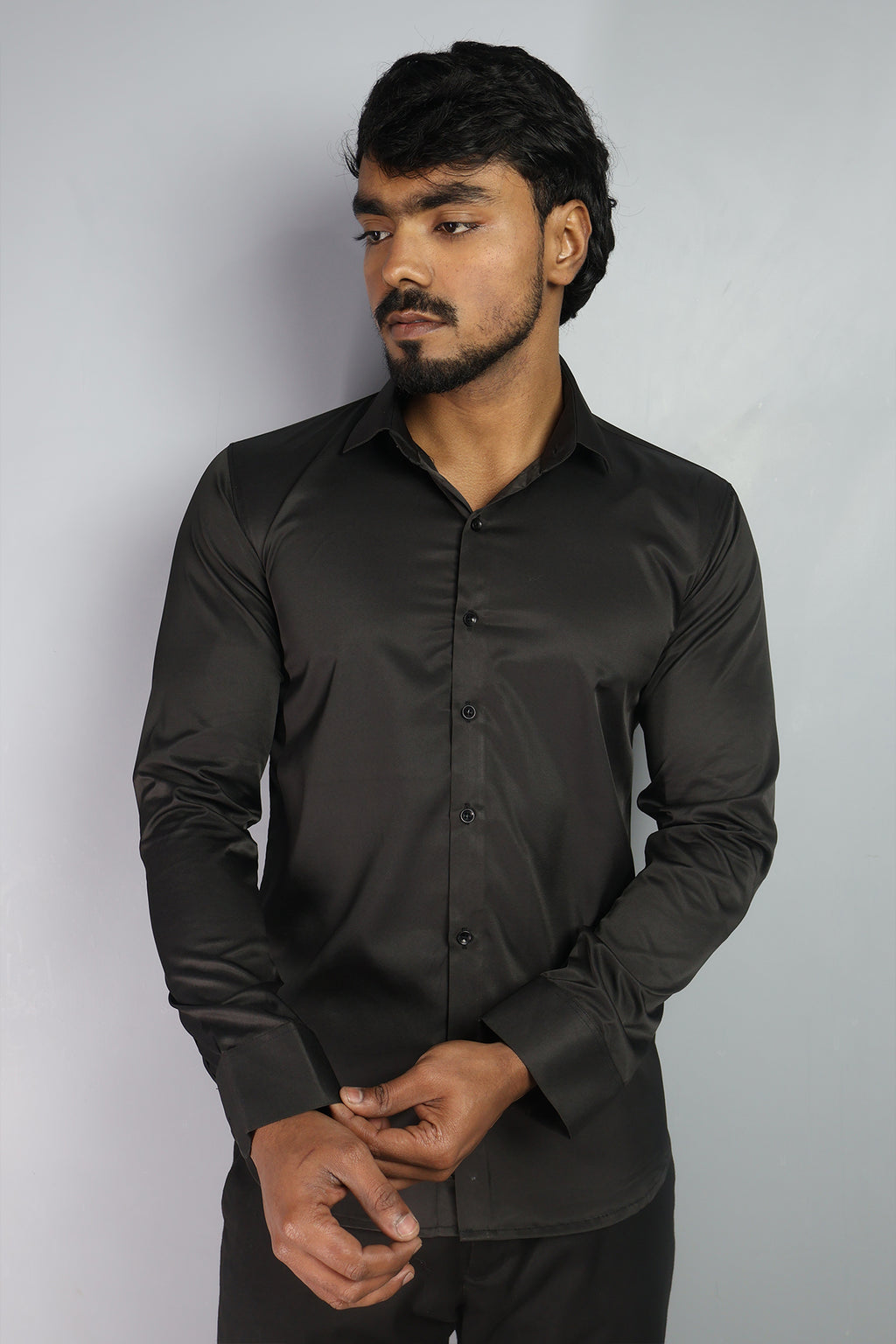 SEEK  S BLACK | SLIM FIT PREMIUM POLO NECK CASUAL SHIRT | ORIGENS