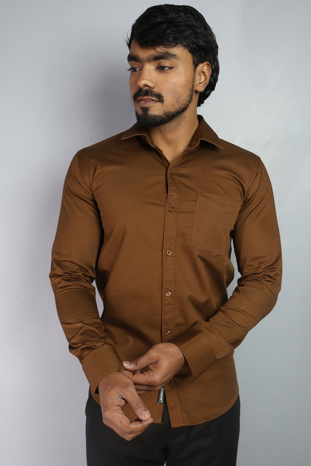 TWEE BROWN | SLIM FIT PREMIUM POLO NECK CASUAL SHIRT | ORIGENS