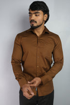 TWEE BROWN | SLIM FIT PREMIUM POLO NECK CASUAL SHIRT | ORIGENS