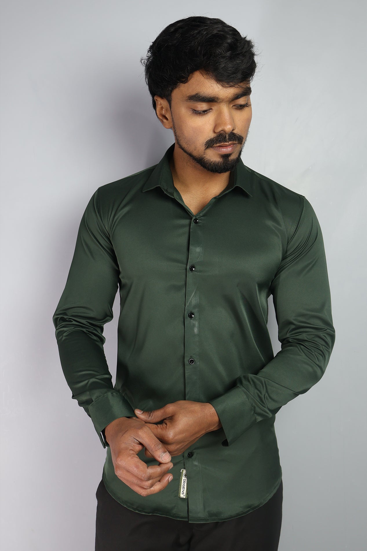 SEEK DARK GREEN | SLIM FIT PREMIUM POLO NECK CASUAL SHIRT | ORIGENS