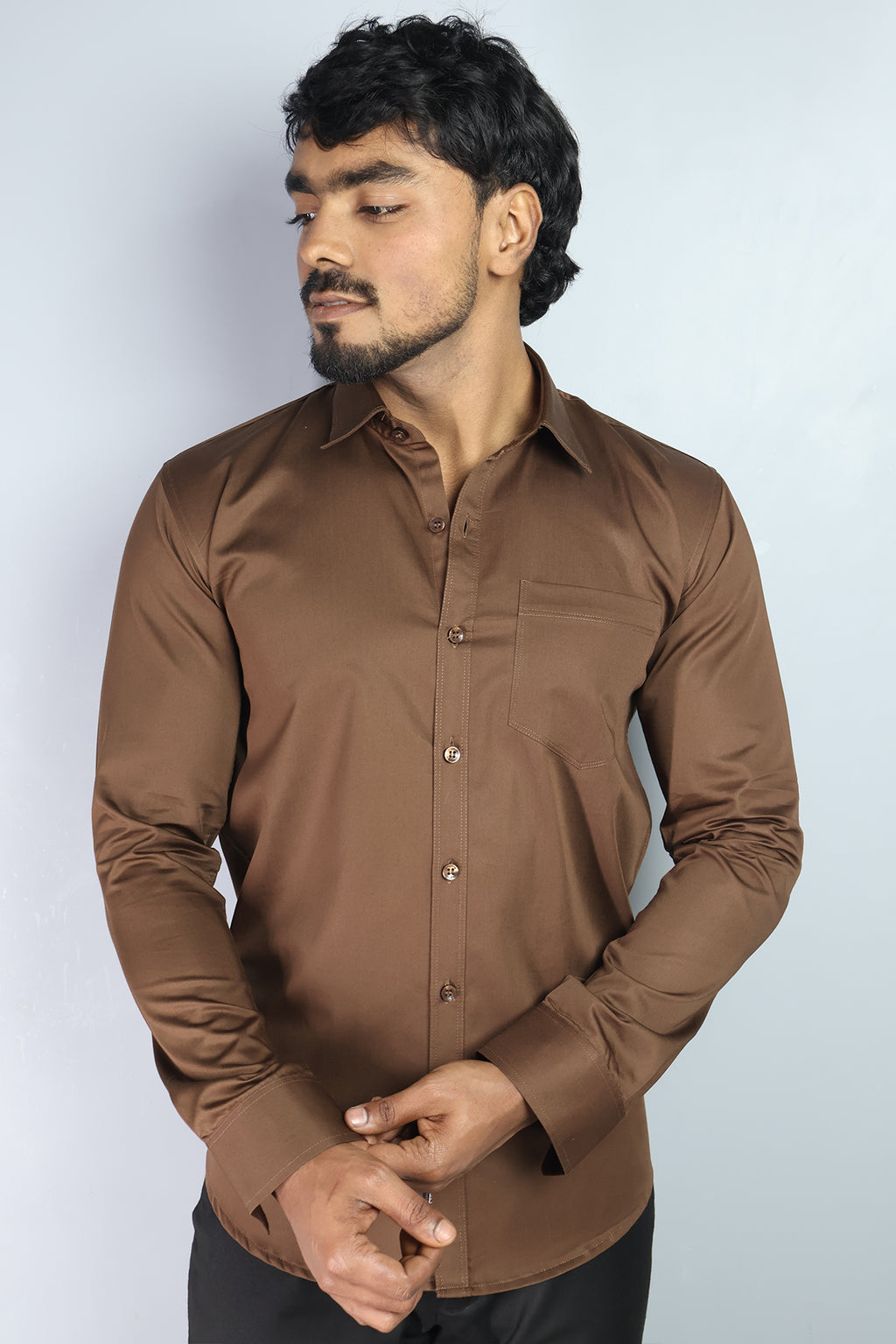 STAN S COFFEE BROWN | SLIM FIT PREMIUM POLO NECK CASUAL SHIRT | ORIGENS