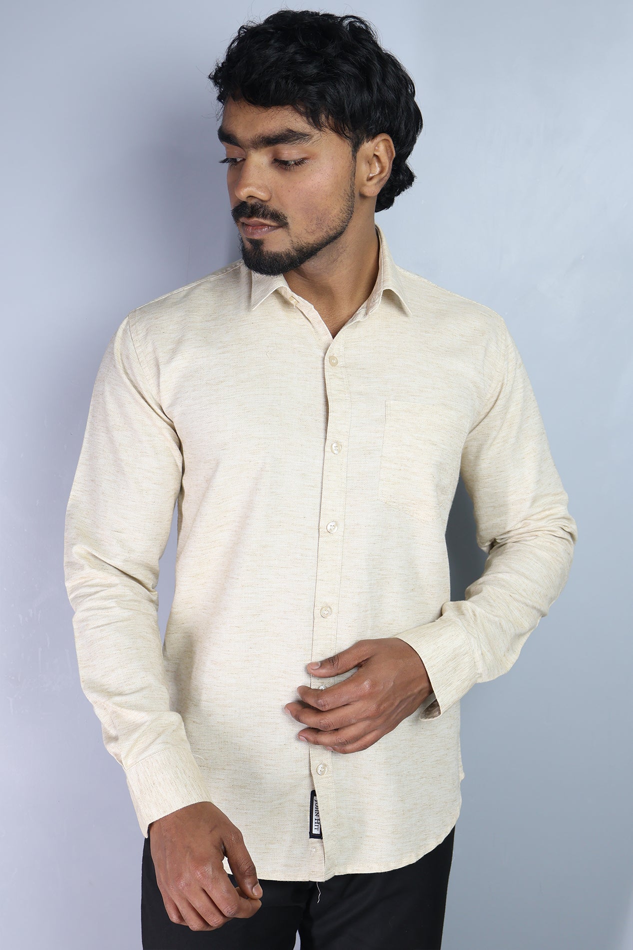 KED  S CREAM | SLIM FIT PREMIUM POLO NECK CASUAL SHIRT | ORIGENS