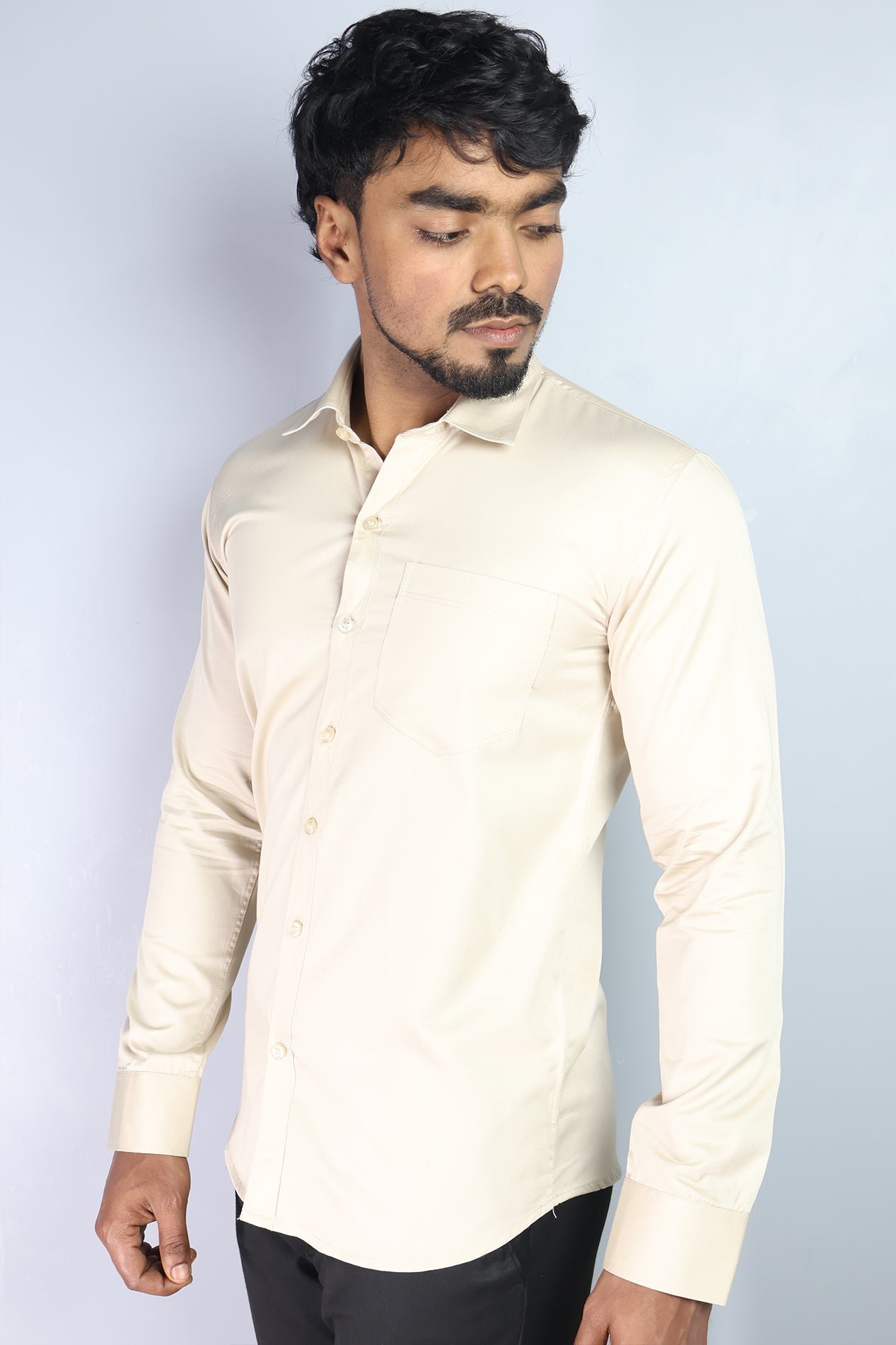 STAN CREAM | SLIM FIT PREMIUM POLO NECK CASUAL SHIRT | ORIGENS