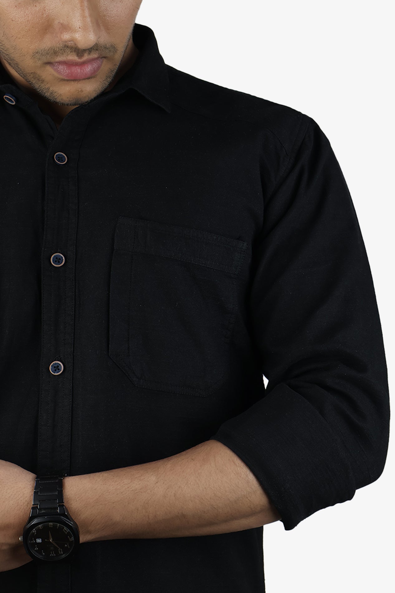 ROXX  S BLACK | SLIM FIT PREMIUM POLO NECK CASUAL SHIRT | ORIGENS