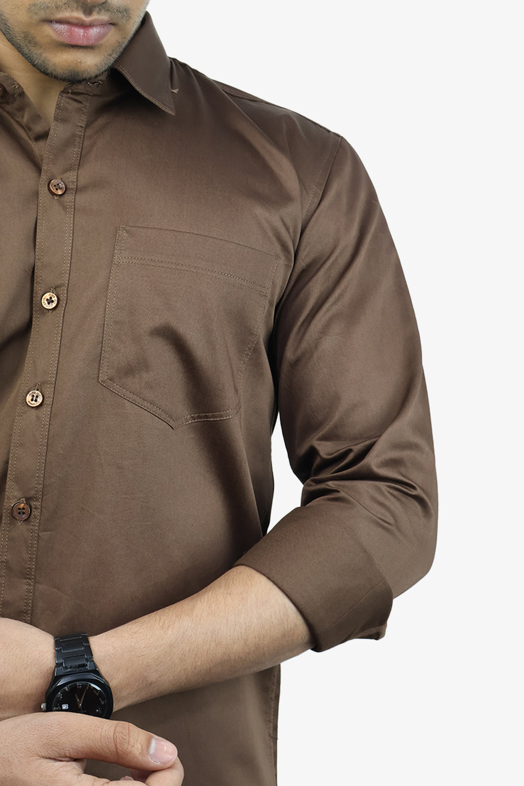 STAN COFFEE BROWN | SLIM FIT PREMIUM POLO NECK CASUAL SHIRT | ORIGENS