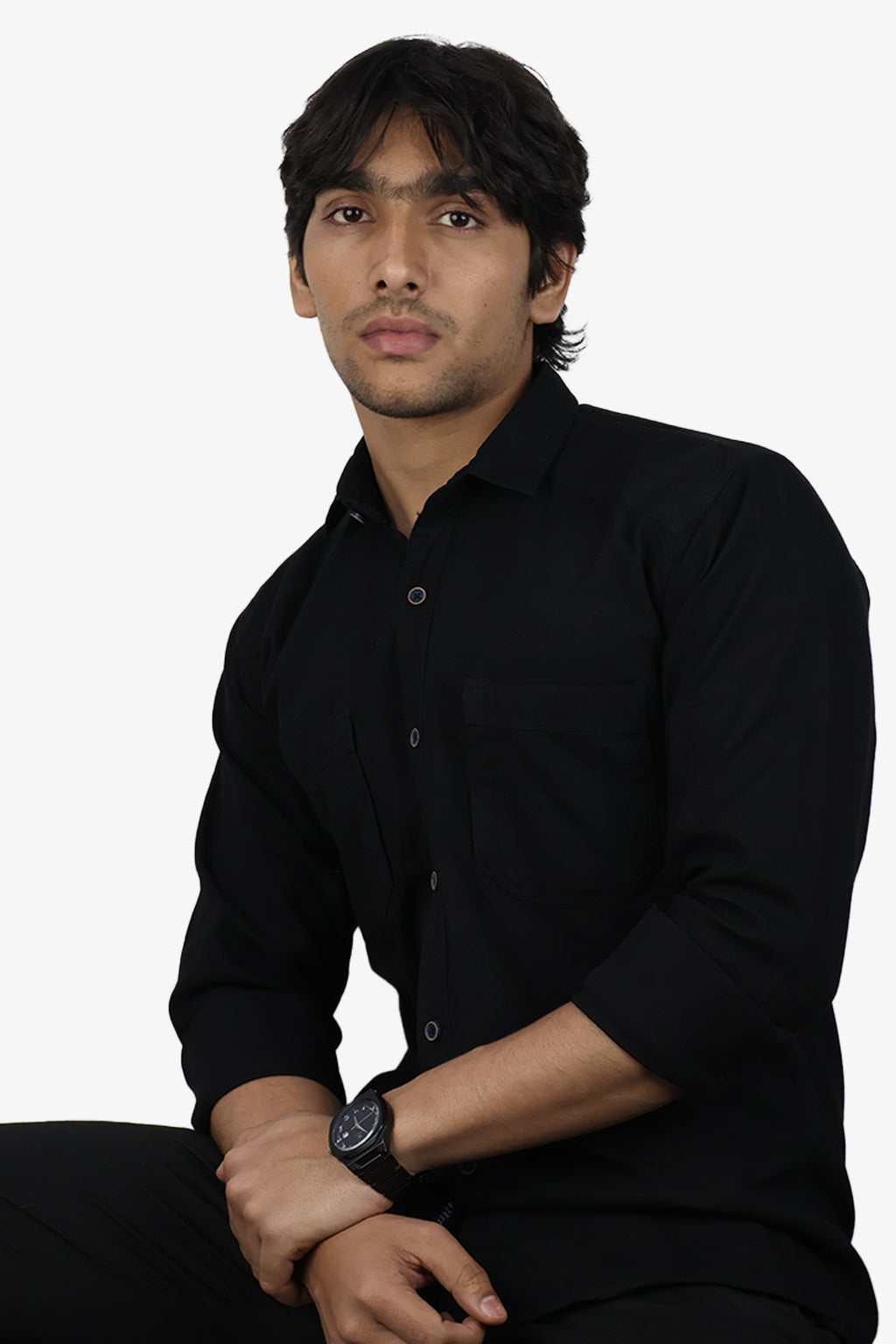 ROXX  S BLACK | SLIM FIT PREMIUM POLO NECK CASUAL SHIRT | ORIGENS