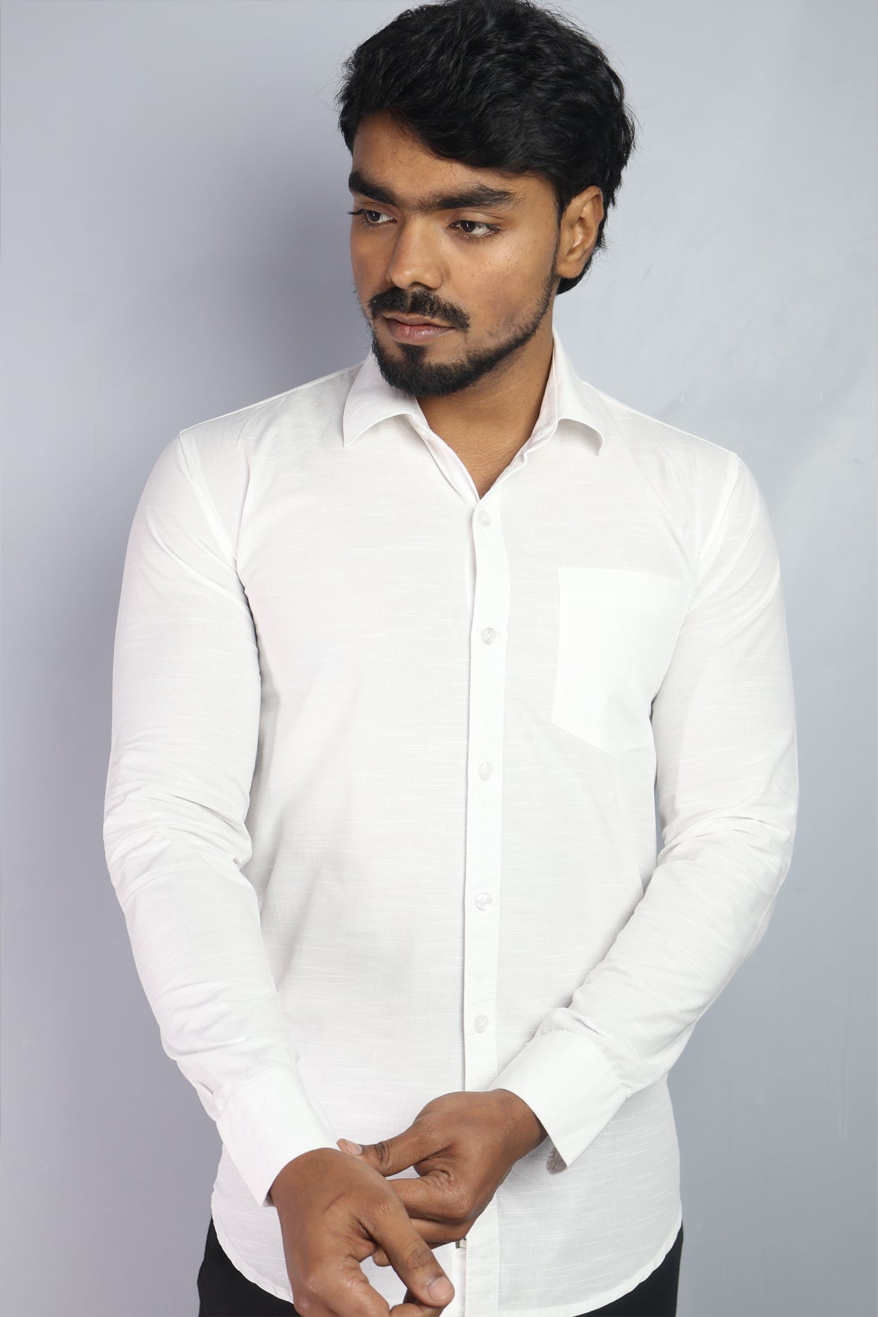 LIN  S WHITE | SLIM FIT PREMIUM POLO NECK CASUAL SHIRT | ORIGENS