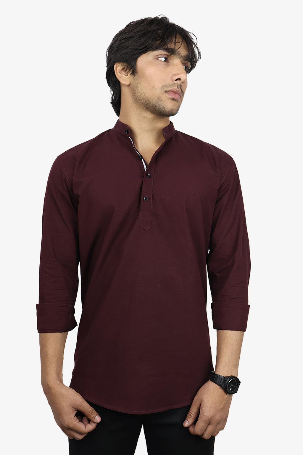 LUKE  S MAROON | SLIM FIT PREMIUM MANDARIN COLLAR CASUAL SHIRT | ORIGENS