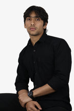 ROXX  S BLACK | SLIM FIT PREMIUM POLO NECK CASUAL SHIRT | ORIGENS
