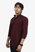 LUKE  S MAROON | SLIM FIT PREMIUM MANDARIN COLLAR CASUAL SHIRT | ORIGENS