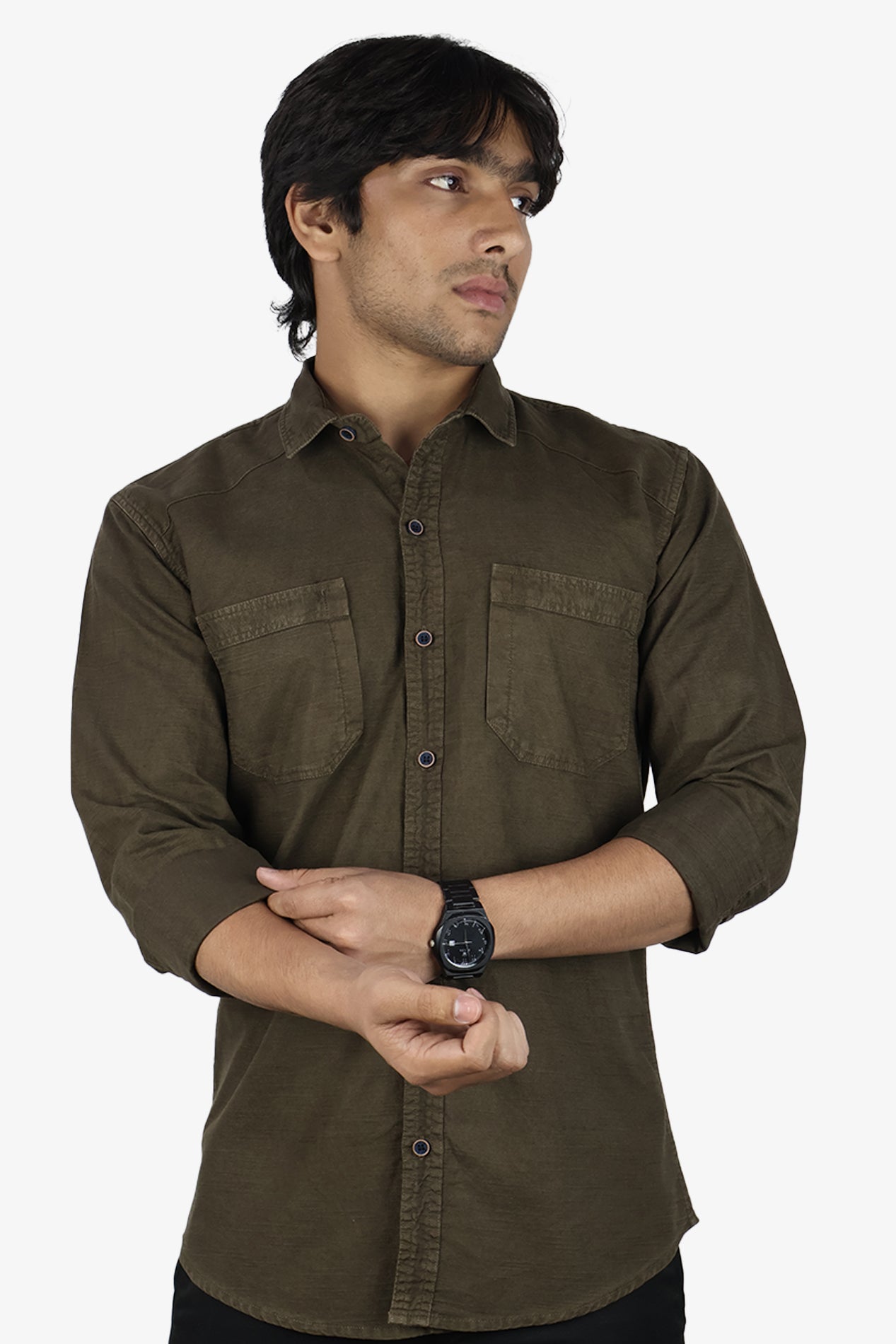 ROXX  S DARK BROWN | SLIM FIT PREMIUM POLO NECK CASUAL SHIRT | ORIGENS
