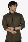 ROXX DARK BROWN | SLIM FIT PREMIUM POLO NECK CASUAL SHIRT | ORIGENS