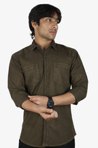 ROXX DARK BROWN | SLIM FIT PREMIUM POLO NECK CASUAL SHIRT | ORIGENS