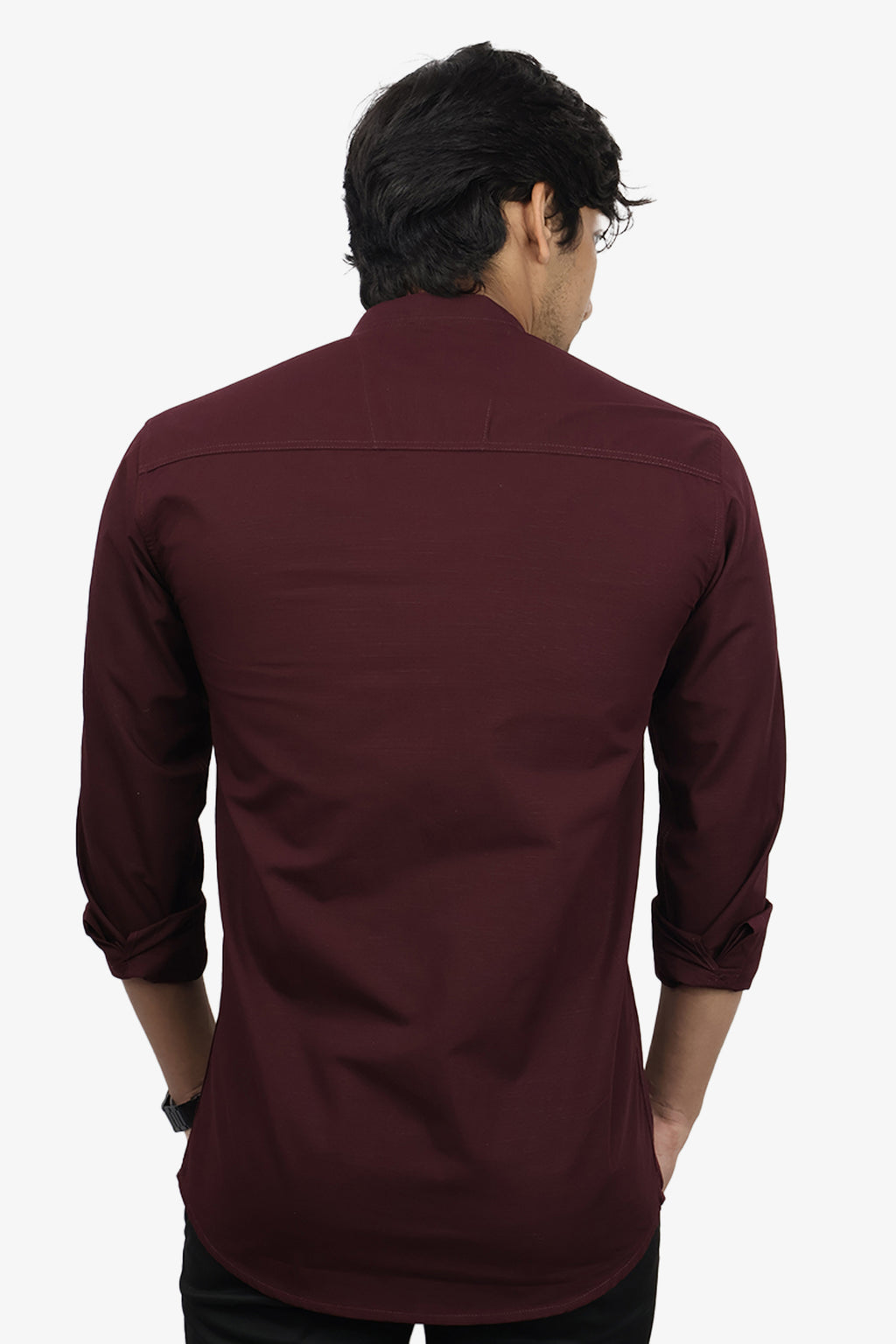 LUKE  S MAROON | SLIM FIT PREMIUM MANDARIN COLLAR CASUAL SHIRT | ORIGENS