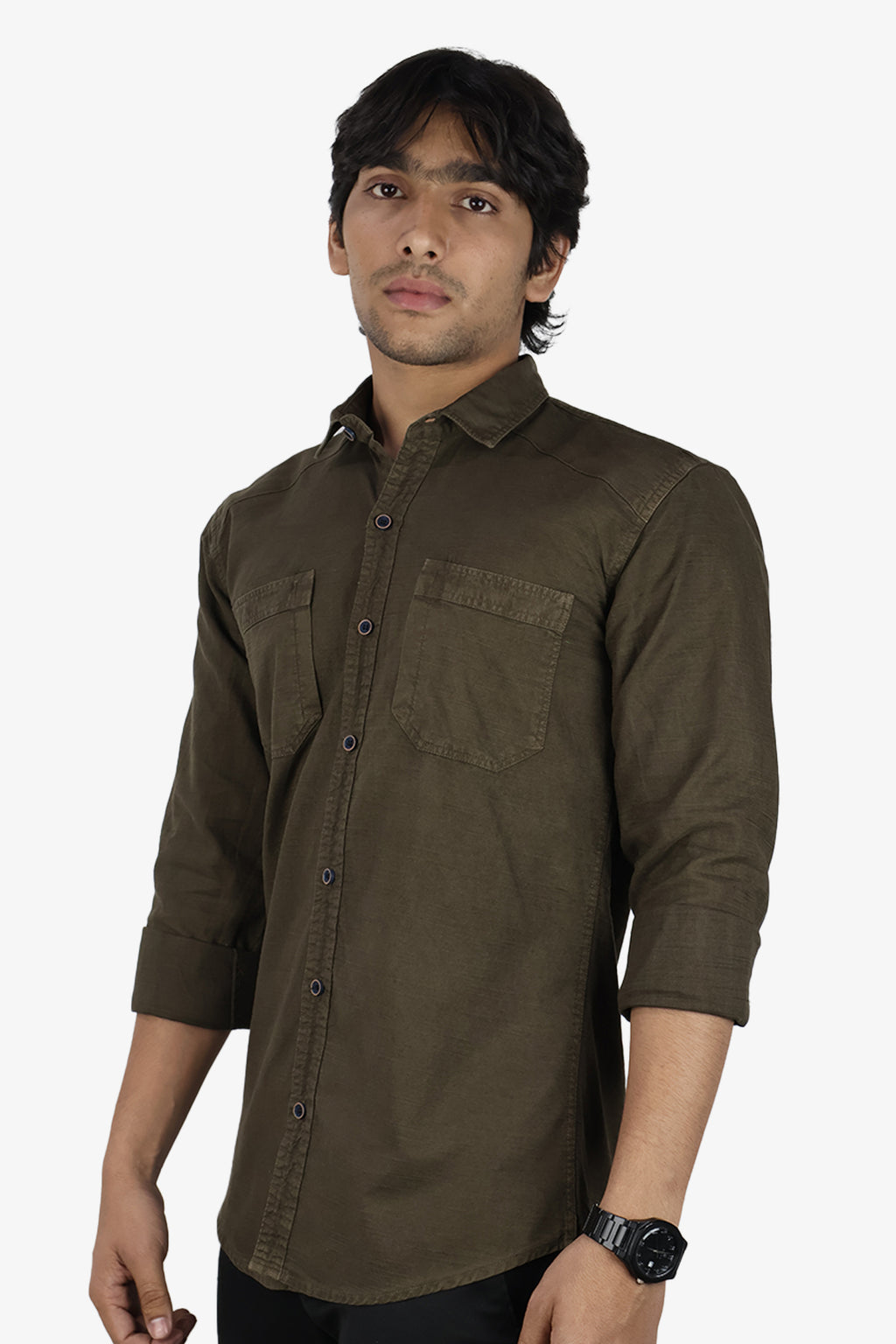 ROXX  S DARK BROWN | SLIM FIT PREMIUM POLO NECK CASUAL SHIRT | ORIGENS
