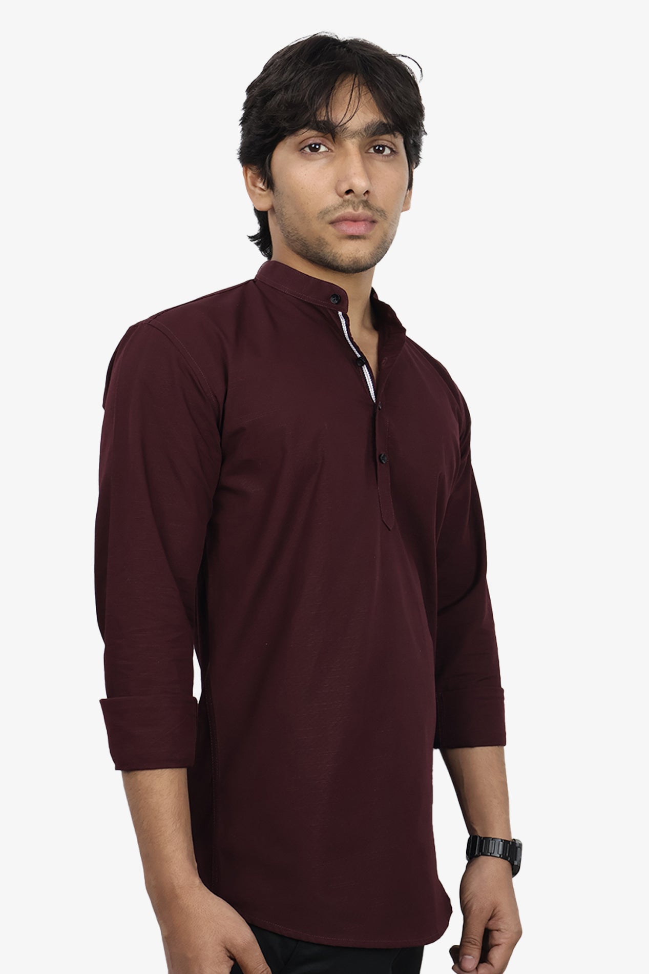 LUKE MAROON | SLIM FIT PREMIUM MANDARIN COLLAR CASUAL SHIRT | ORIGENS