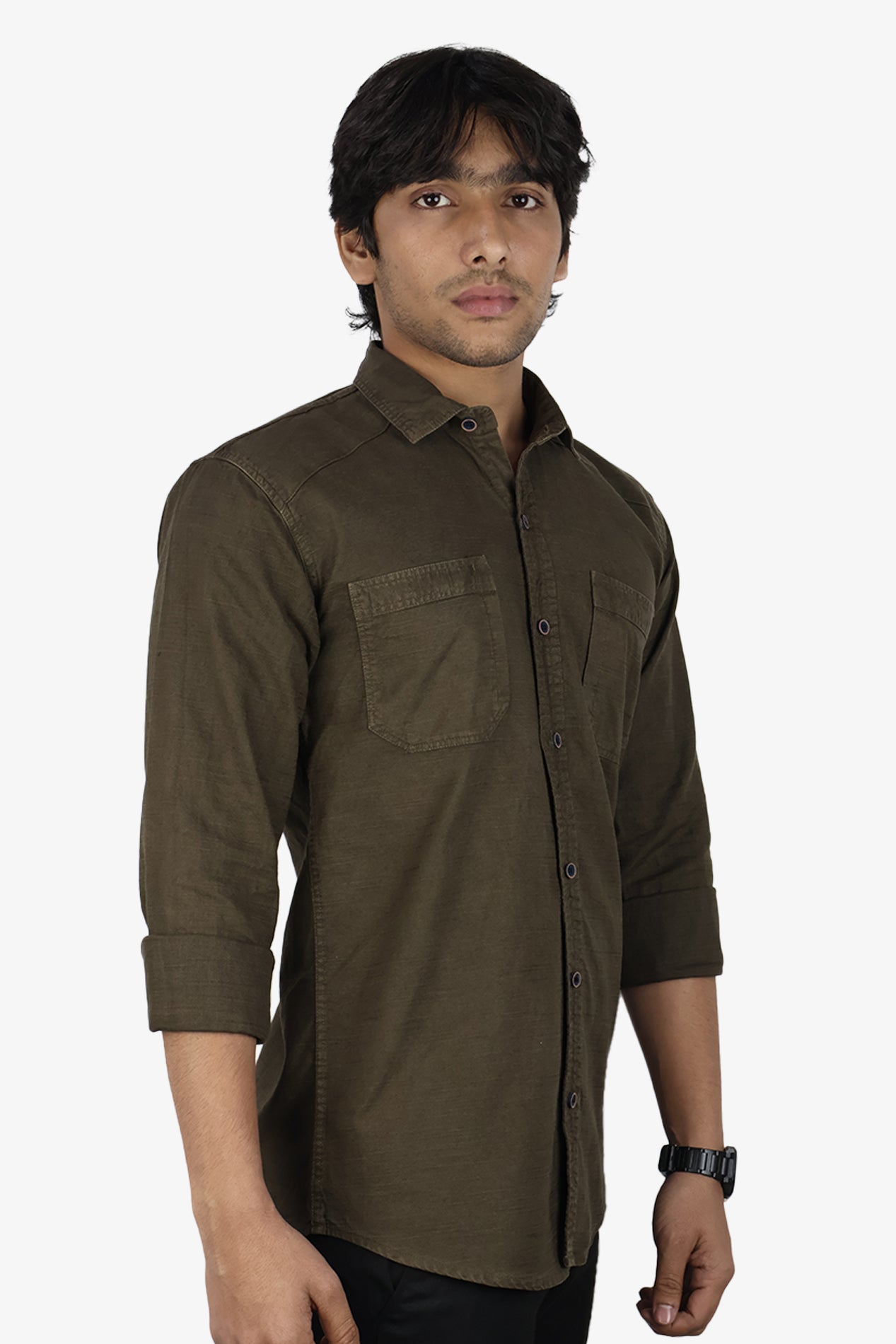 ROXX  S DARK BROWN | SLIM FIT PREMIUM POLO NECK CASUAL SHIRT | ORIGENS