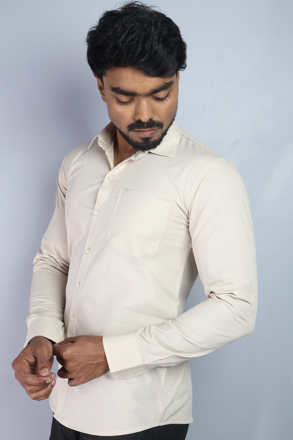 LIN  S CREAM | SLIM FIT PREMIUM POLO NECK CASUAL SHIRT | ORIGENS