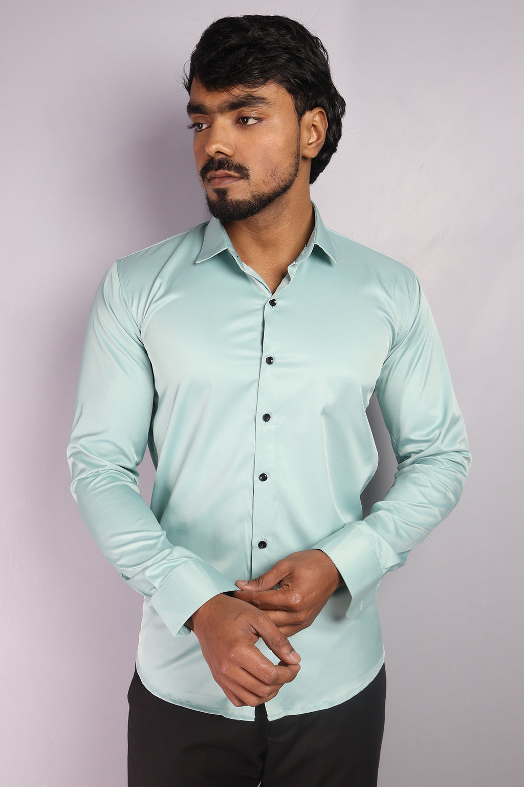 SEEK  S FIROZI BLUE | SLIM FIT PREMIUM POLO NECK CASUAL SHIRT | ORIGENS