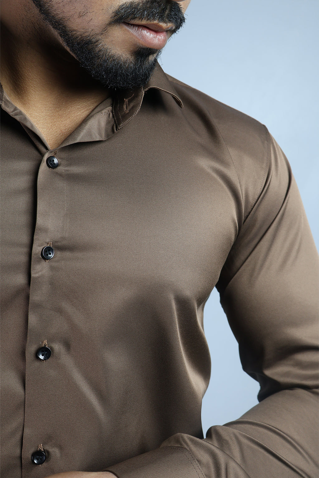 SEEK  S DARK BROWN | SLIM FIT PREMIUM POLO NECK CASUAL SHIRT | ORIGENS