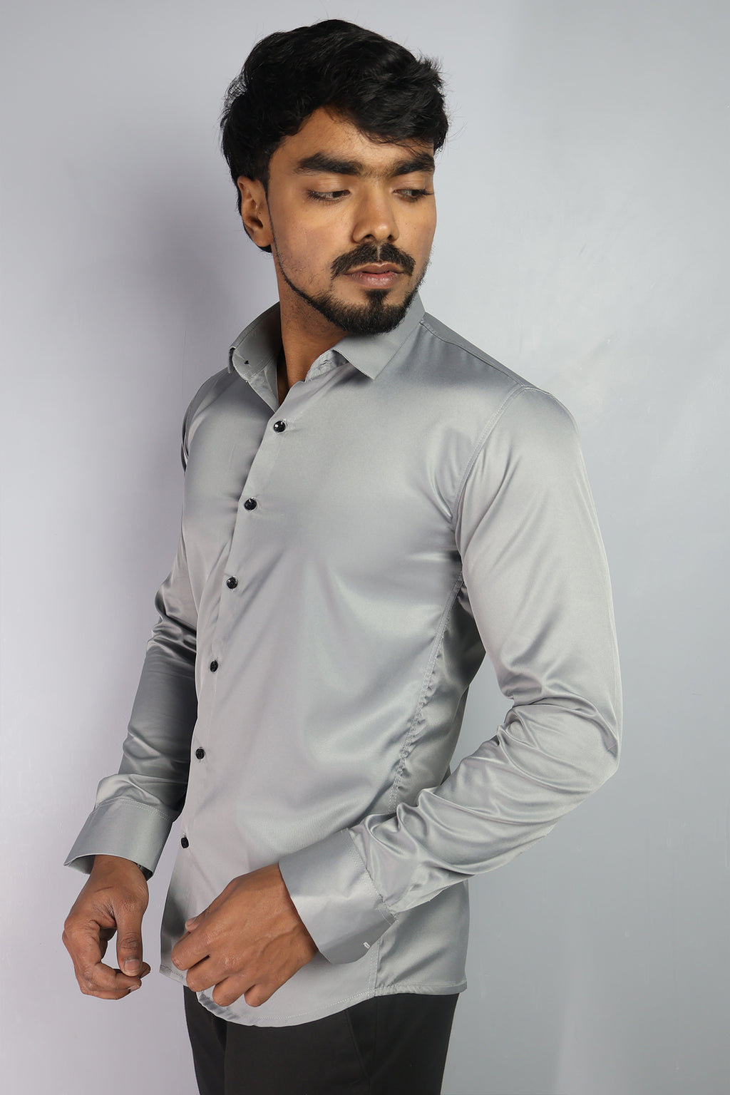 SEEK  S LIGHT GRAY | SLIM FIT PREMIUM POLO NECK CASUAL SHIRT | ORIGENS