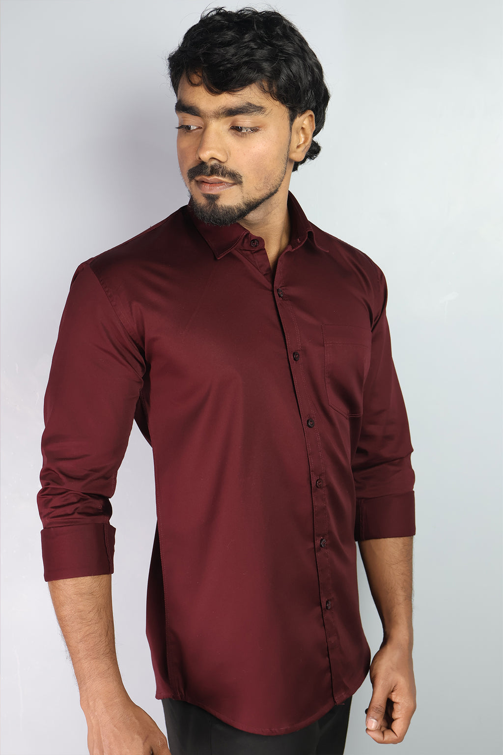 STAN  S MAROON | SLIM FIT PREMIUM POLO NECK CASUAL SHIRT | ORIGENS