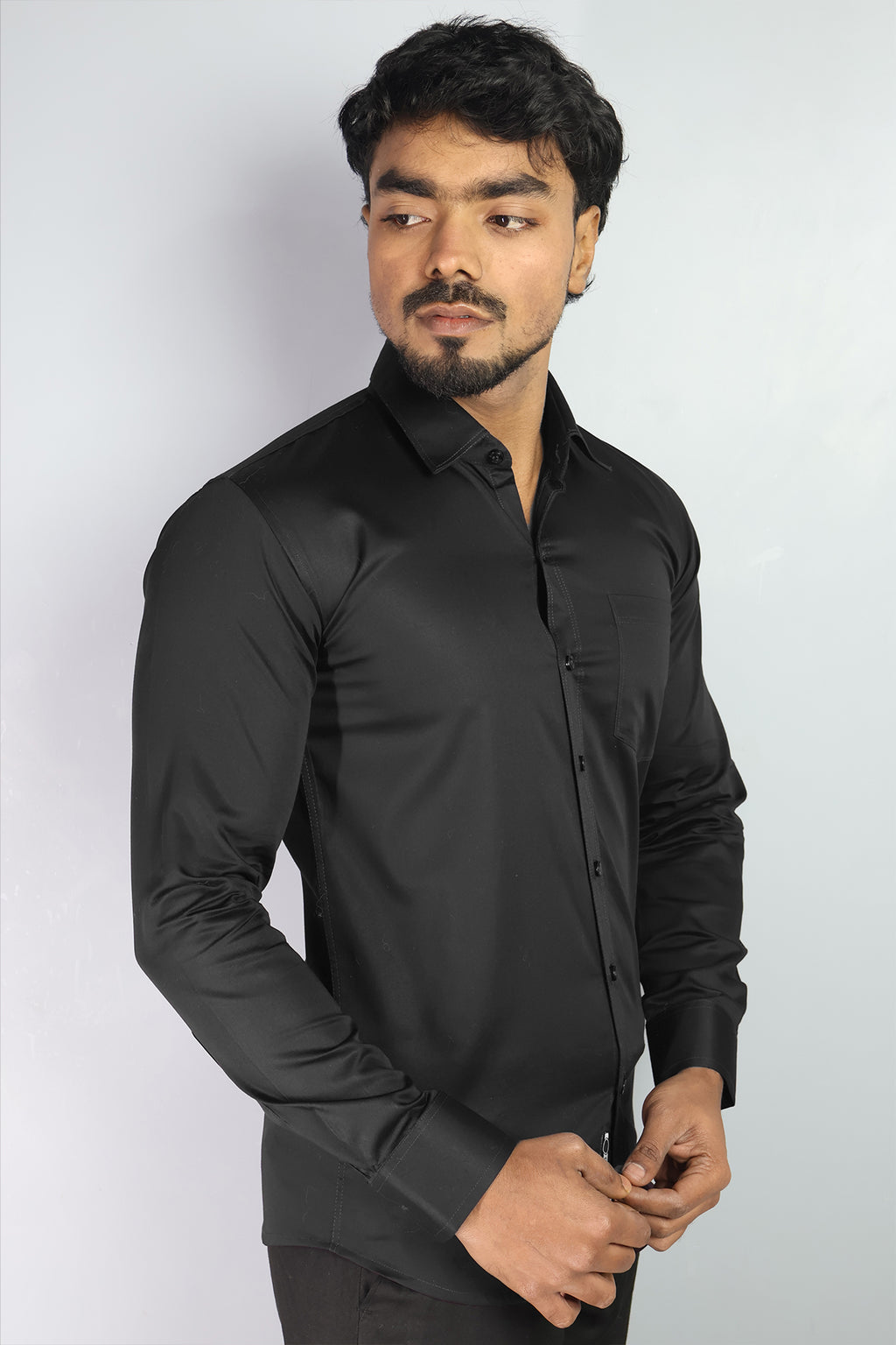 STAN  S BLACK | SLIM FIT PREMIUM POLO NECK CASUAL SHIRT | ORIGENS