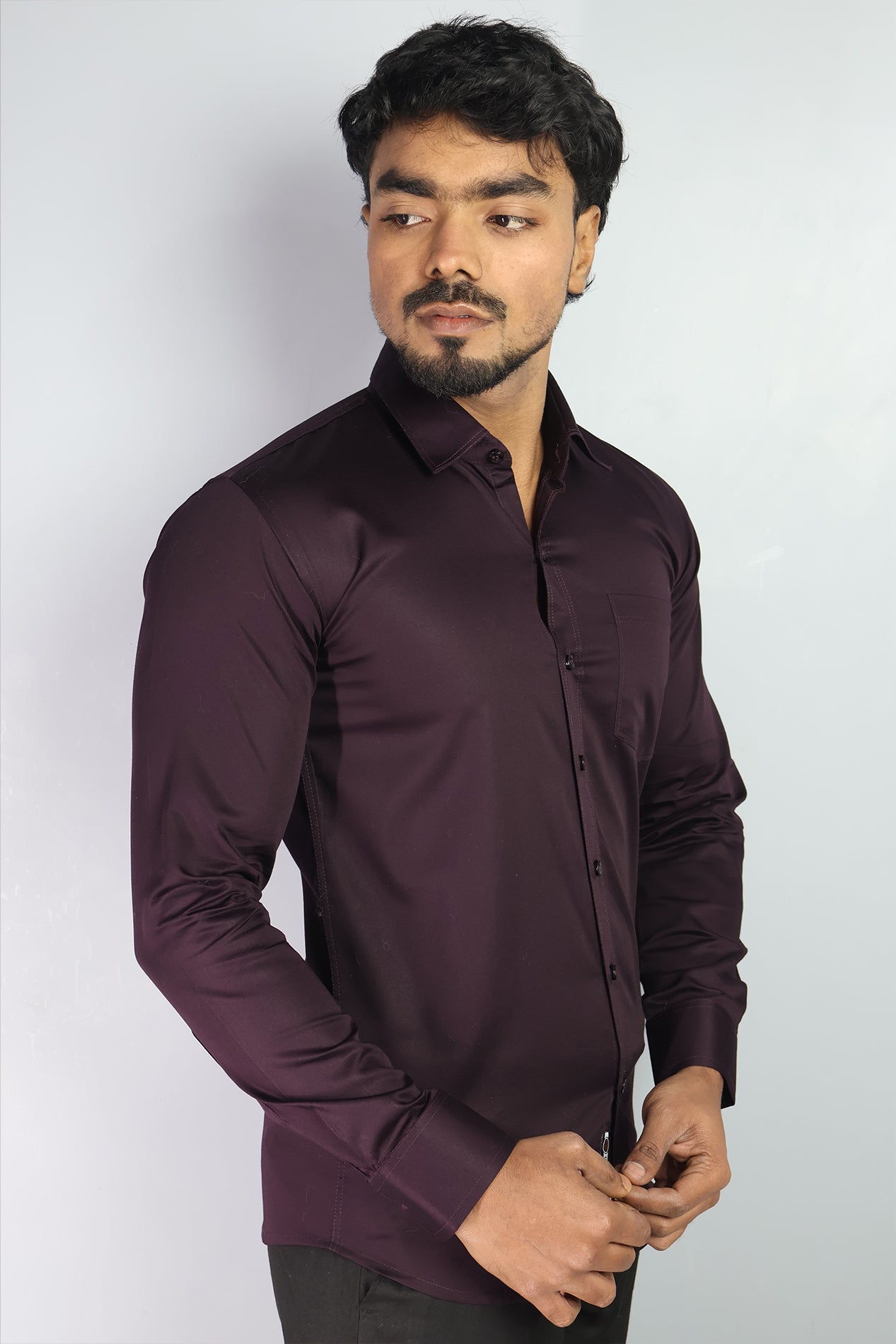 STAN WINE | SLIM FIT PREMIUM POLO NECK CASUAL SHIRT | ORIGENS