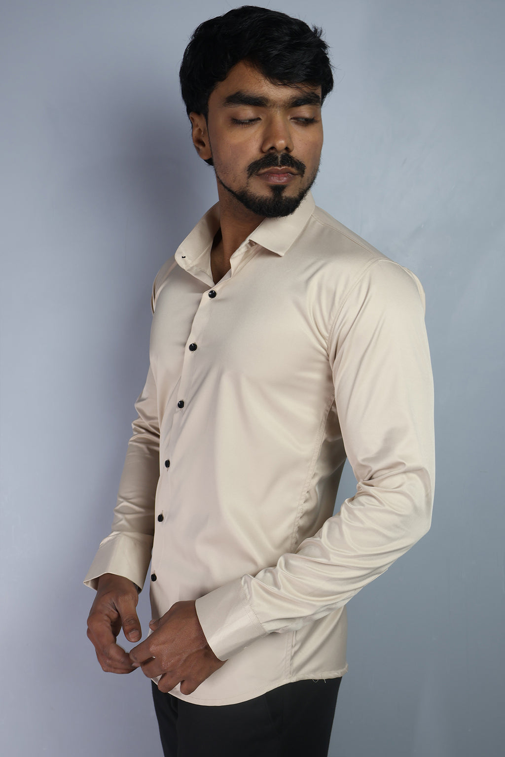 SEEK  S CREAM | SLIM FIT PREMIUM POLO NECK CASUAL SHIRT | ORIGENS