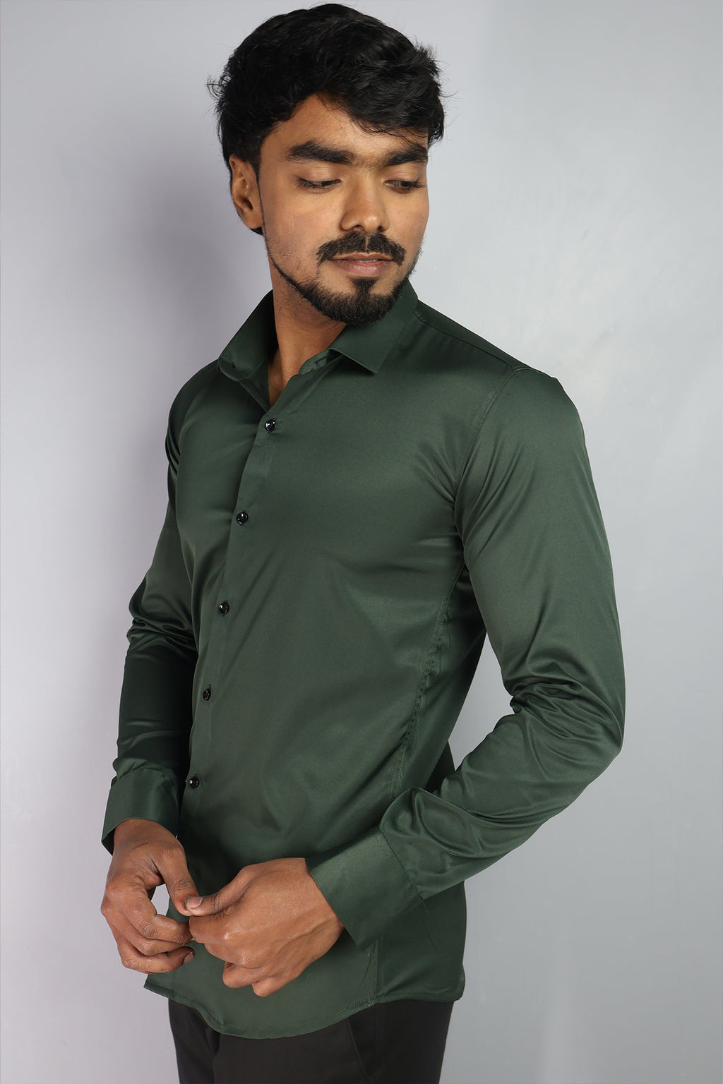 SEEK  S DARK GREEN | SLIM FIT PREMIUM POLO NECK CASUAL SHIRT | ORIGENS