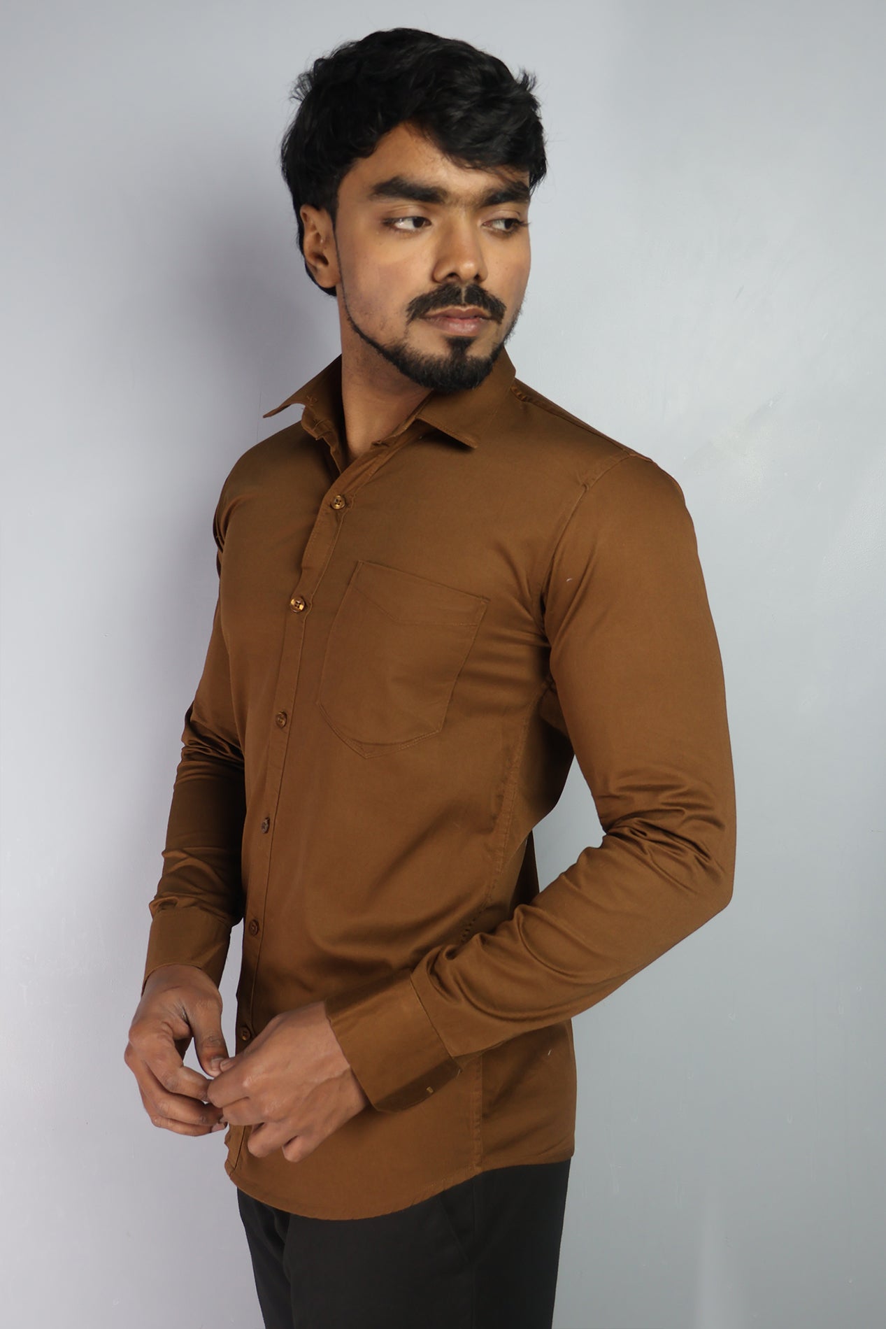 TWEE BROWN | SLIM FIT PREMIUM POLO NECK CASUAL SHIRT | ORIGENS