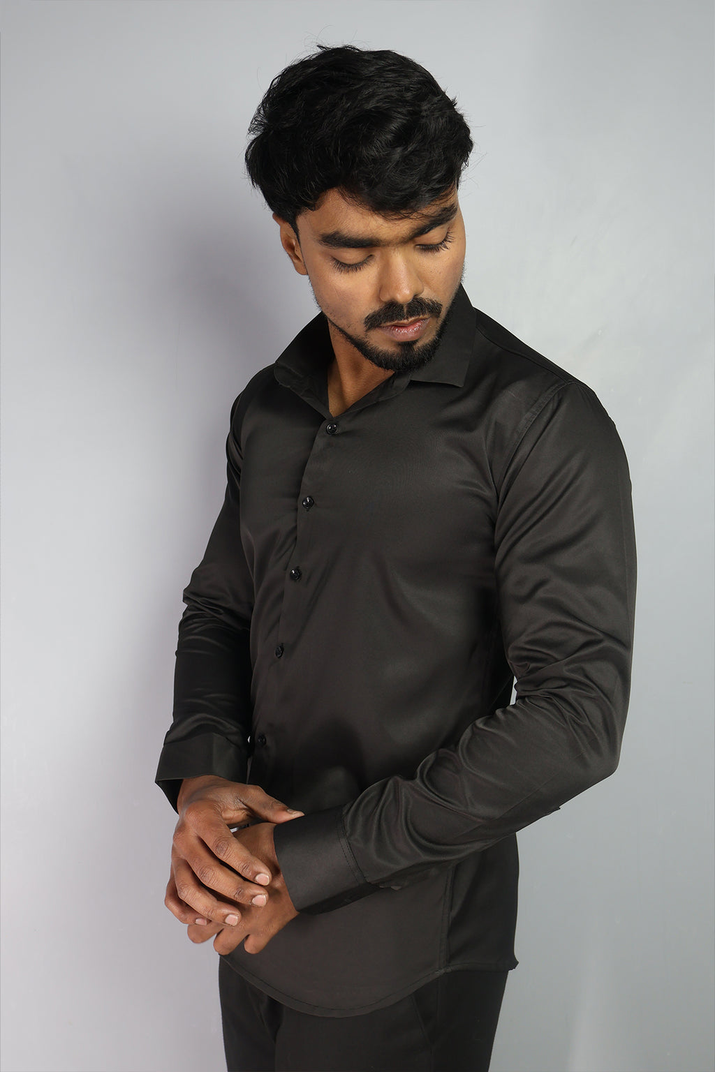 SEEK  S BLACK | SLIM FIT PREMIUM POLO NECK CASUAL SHIRT | ORIGENS