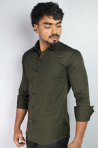 STAN  S MEHANDI GREEN  | SLIM FIT PREMIUM POLO NECK CASUAL SHIRT | ORIGENS