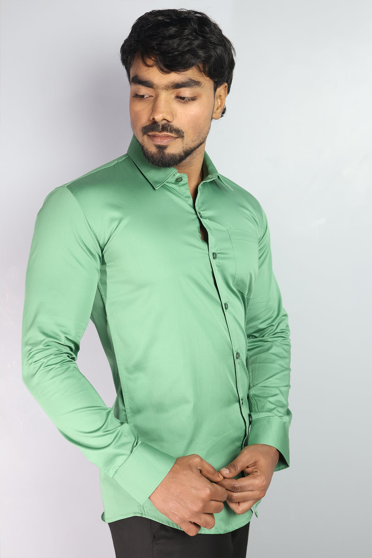 STAN PARROT GREEN | SLIM FIT PREMIUM POLO NECK CASUAL SHIRT | ORIGENS