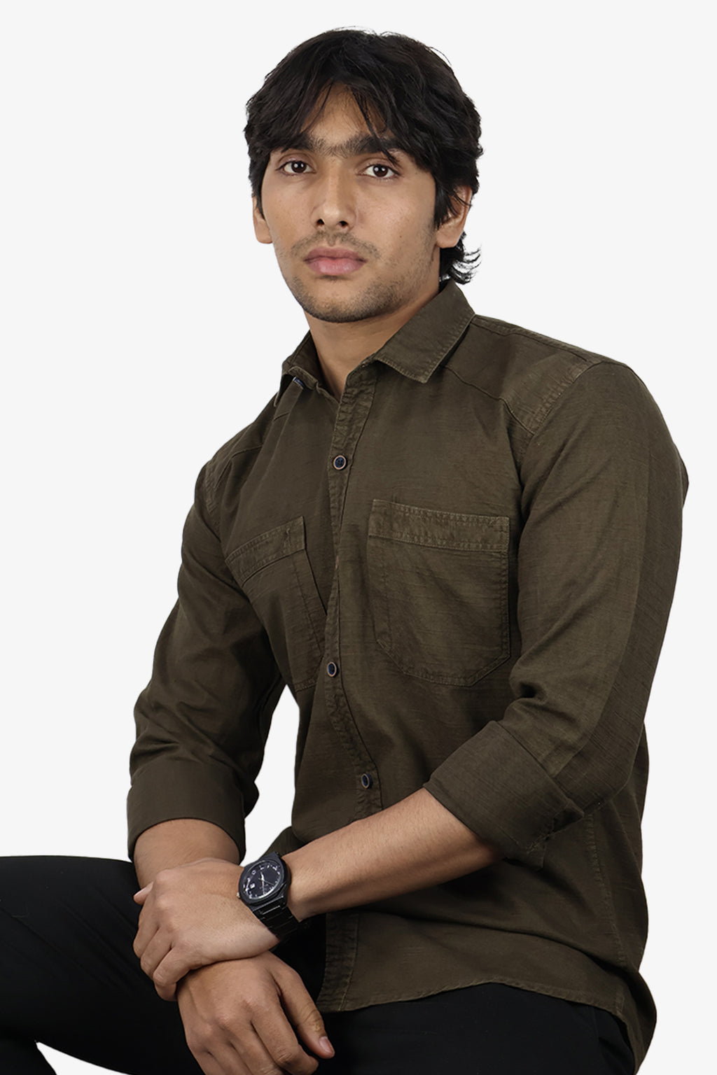 ROXX  S DARK BROWN | SLIM FIT PREMIUM POLO NECK CASUAL SHIRT | ORIGENS