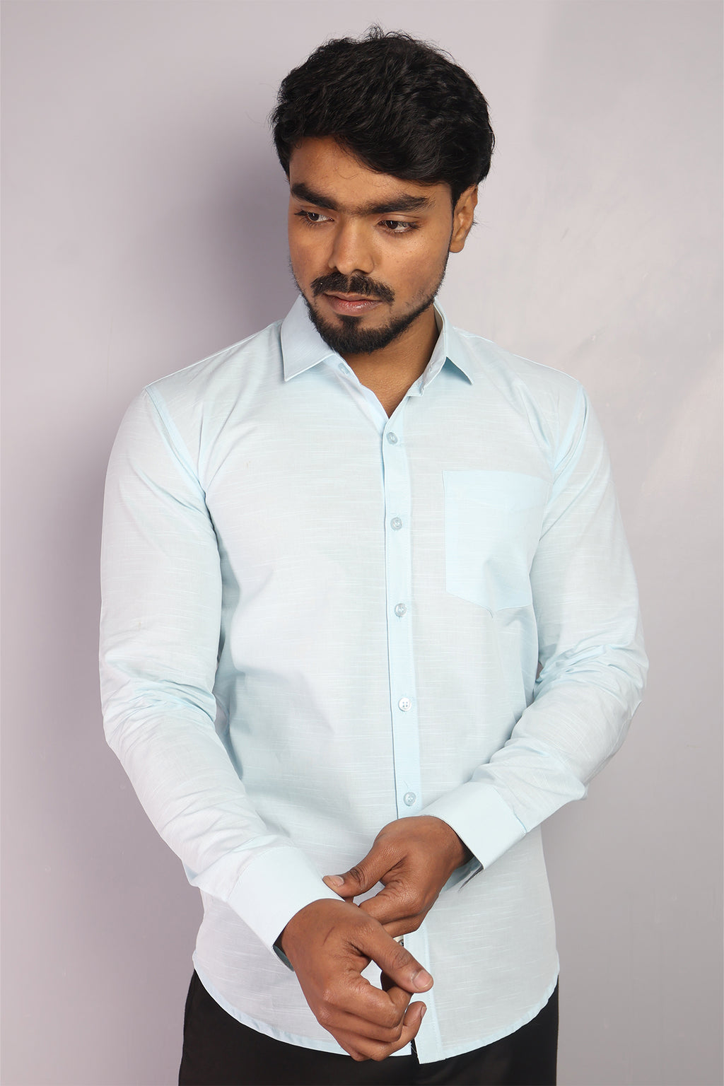 LIN  S SEA GREEN | SLIM FIT PREMIUM POLO NECK CASUAL SHIRT | ORIGENS