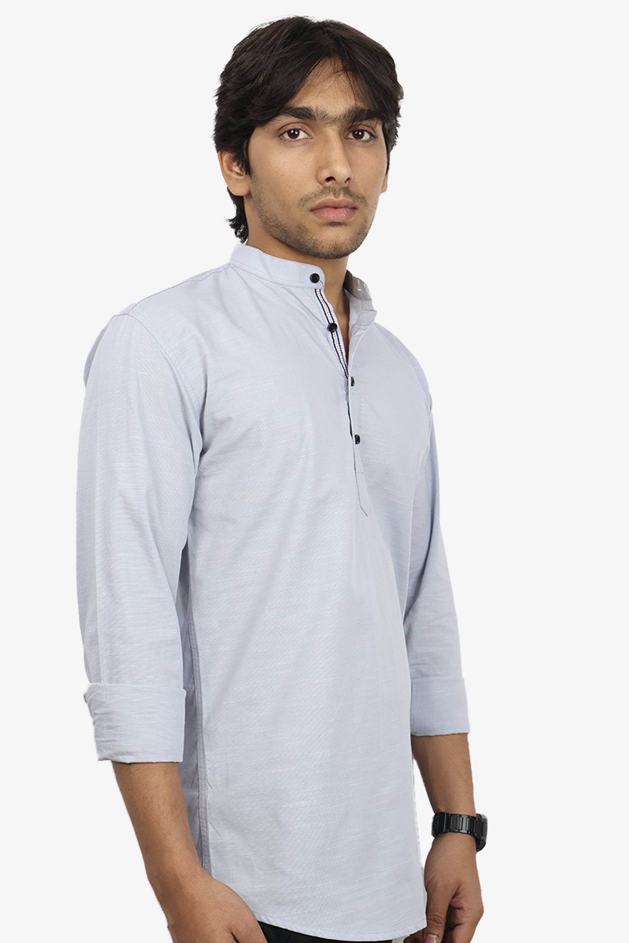 LUKE  S GRAY | SLIM FIT PREMIUM MANDARIN COLLAR CASUAL SHIRT | ORIGENS