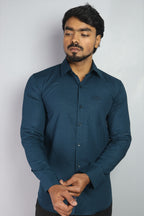 LIN  S DARK PEACOCK BLUE | SLIM FIT PREMIUM POLO NECK CASUAL SHIRT | ORIGENS