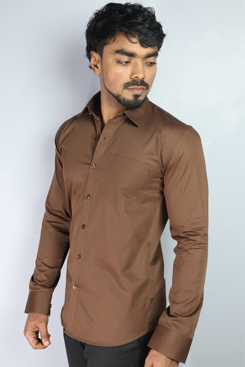 STAN S COFFEE BROWN | SLIM FIT PREMIUM POLO NECK CASUAL SHIRT | ORIGENS