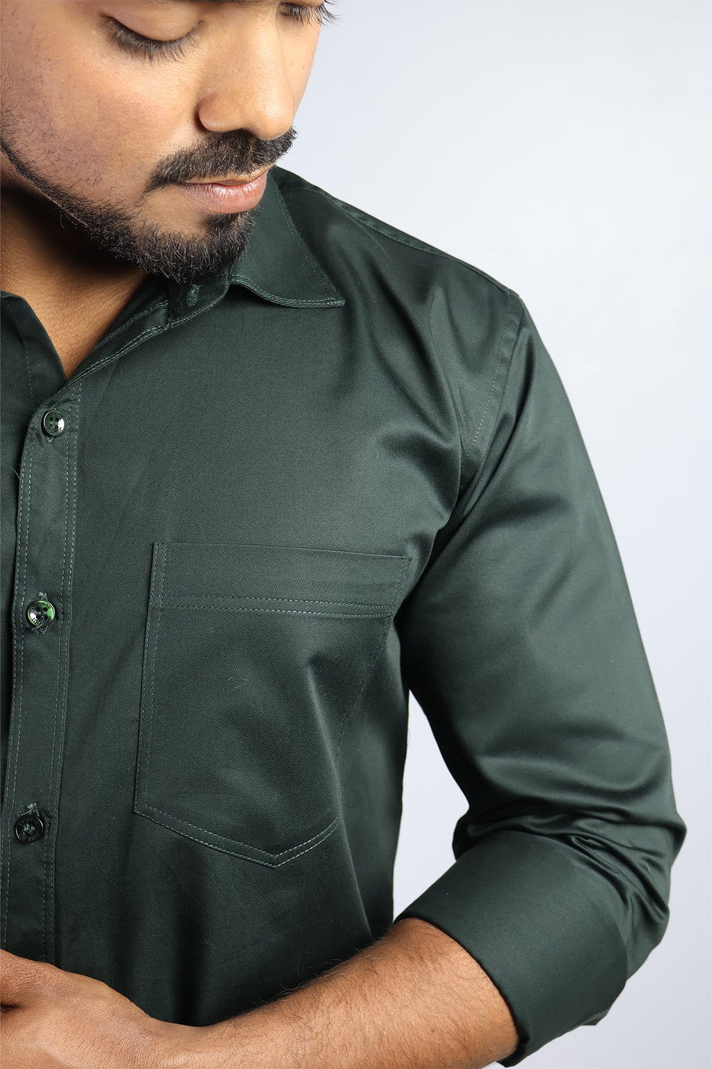 STAN  S DARK GREEN | SLIM FIT PREMIUM POLO NECK CASUAL SHIRT | ORIGENS
