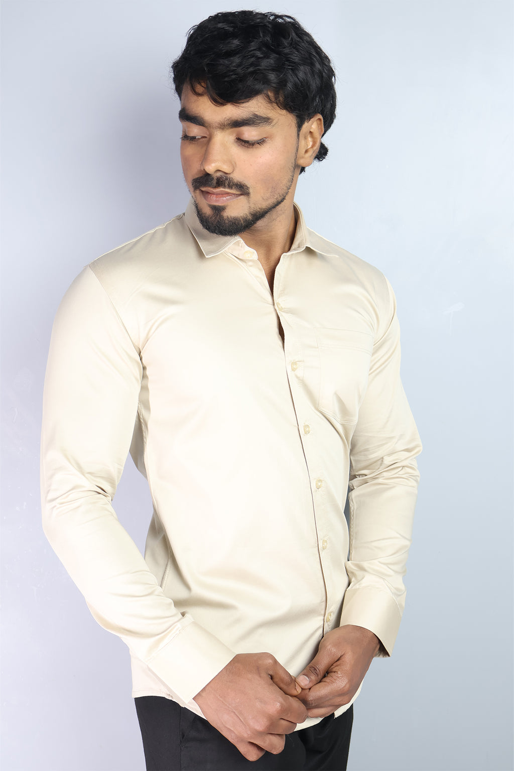 STAN  S CREAM | SLIM FIT PREMIUM POLO NECK CASUAL SHIRT | ORIGENS
