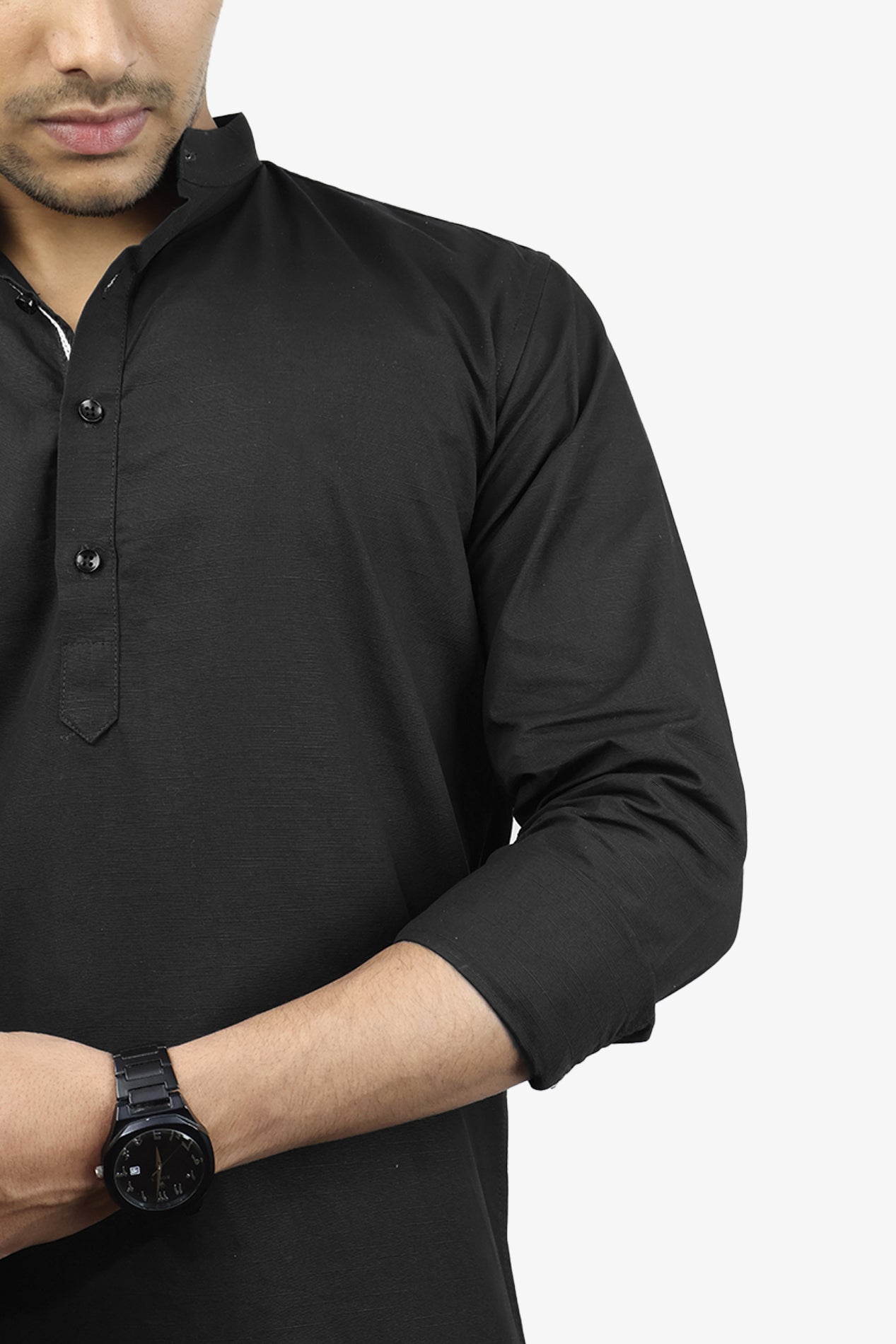 LUKE BLACK | SLIM FIT PREMIUM MANDARIN COLLAR CASUAL SHIRT | ORIGENS
