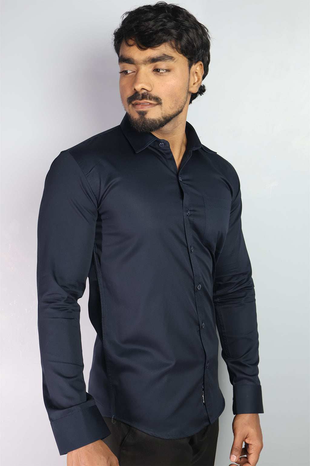STAN  S NAVI BLUE | SLIM FIT PREMIUM POLO NECK CASUAL SHIRT | ORIGENS
