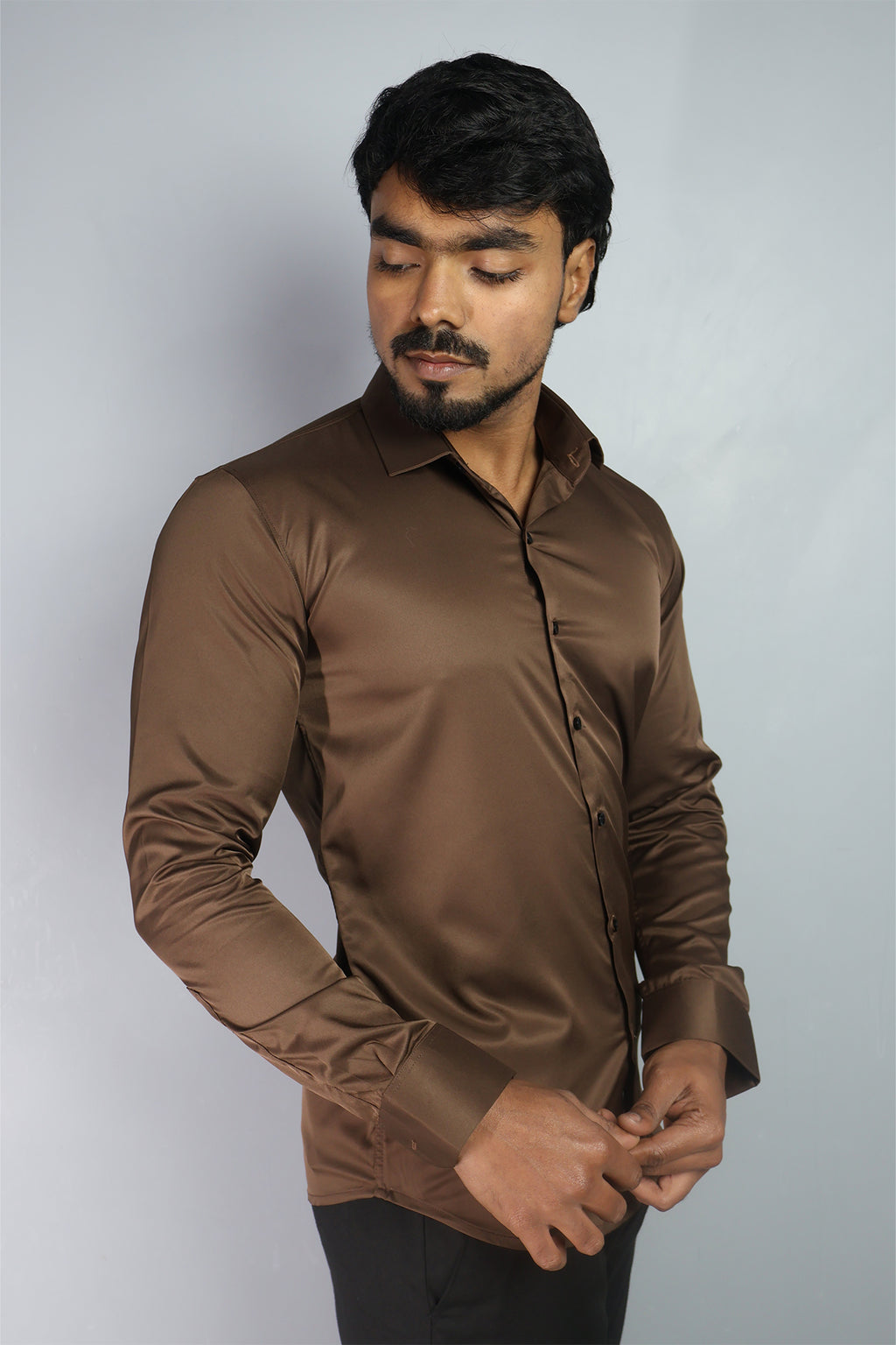 SEEK  S DARK BROWN | SLIM FIT PREMIUM POLO NECK CASUAL SHIRT | ORIGENS